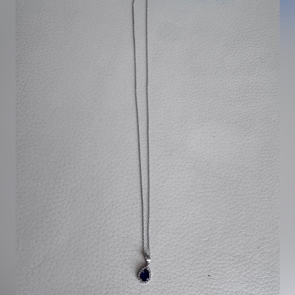 Pear Shaped Sapphire/Silver Necklace 925 - Picture 3 of 5